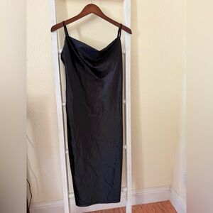 Sleek Black Satin Slip Dress